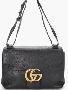 Gucci Marmont Black Pebbled Leather Shoulder Bag